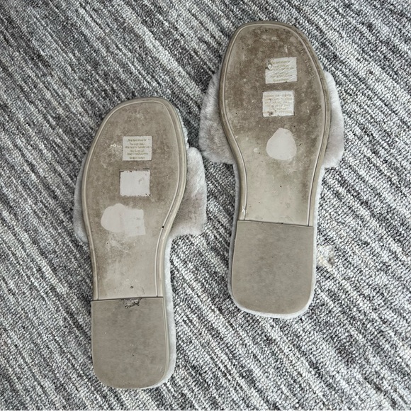 Tory Burch Women's Double TLogo Shearling Slide Sandals shoes Gray Heron Gold 10 - Picture 5 of 5